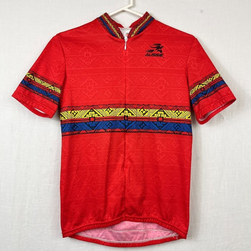 Aussie Short Sleeve Cycling Jersey Mens S Half Zip Aztec Southwestern‎ Bright
